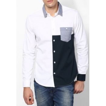 Apparel White With Black Patch Contrast Designer Shirt Code Triplete Ea